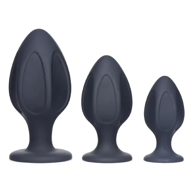 anal toys for slow fun-Triple Juicers Silicone Anal Trainer Set - Black