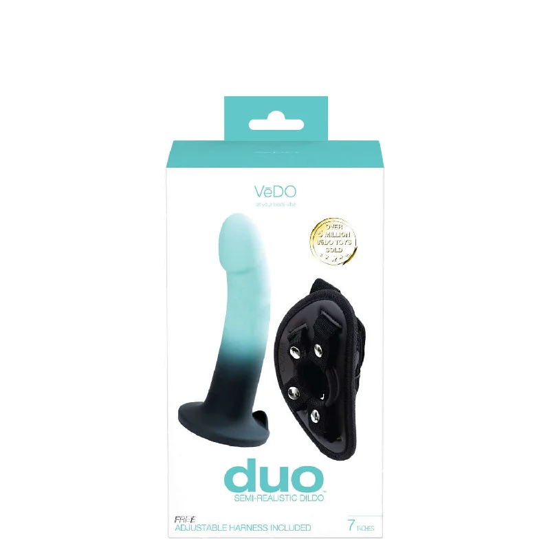 penis-fitness-exercises-daily-Duo Semi-Realistic Dildo With Harness -  Turquoise/black