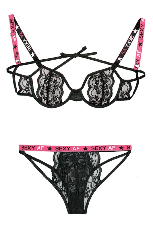 eco-friendly teddy-Sexy Af Cutout Bra & Panty Set - Pink/black - S/m