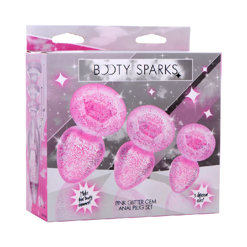 anal toys with soft base-Booty Sparks Glitter Gem Anal Plug Set Pink