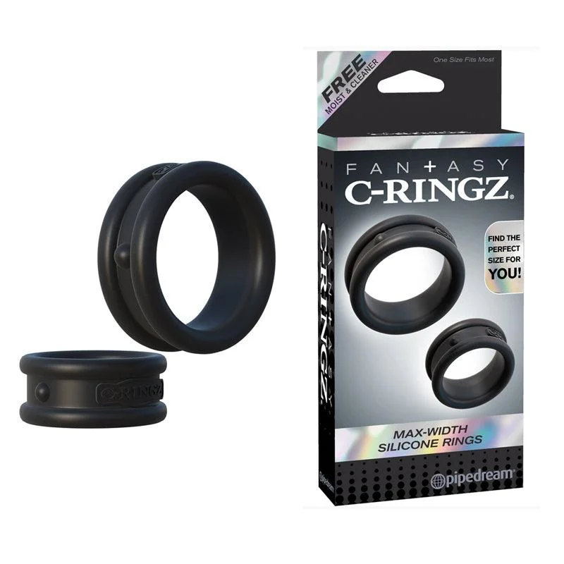 cock ring high texture-Pipedream Fantasy C-Ringz Max-Width Silicone Rings 2-Piece Set Black