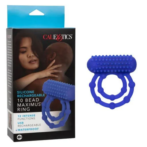 cock ring quick charge-Silicone Rechargeable 10 Beads Maximus Ring Blue