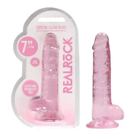 penis-care-routine-nightly-Real Rock Crystal clear dildo-PINK 7 Inch/ 18 cm