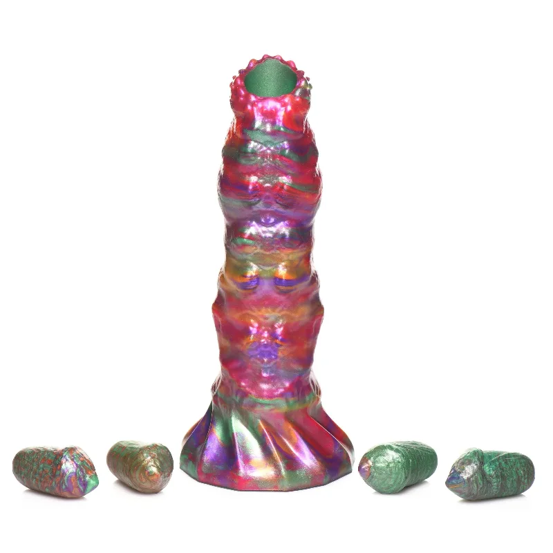 Dildo-unique-Larva Silicone Ovipositor Dildo With Eggs - Multicolor