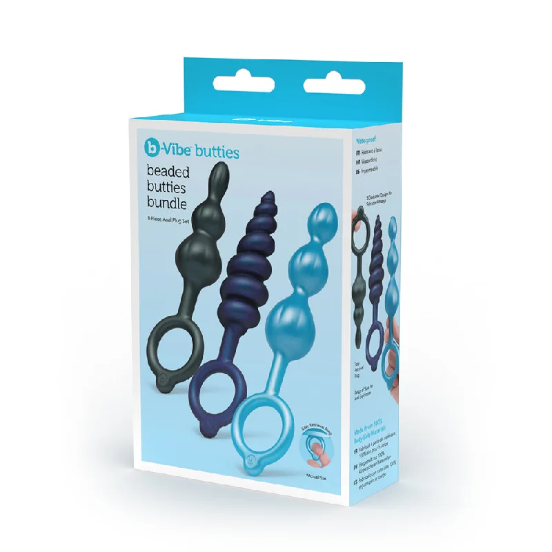 anal toys for slow pleasure-b-Vibe Beaded Butties Bundle 3-Piece Anal Plug Set