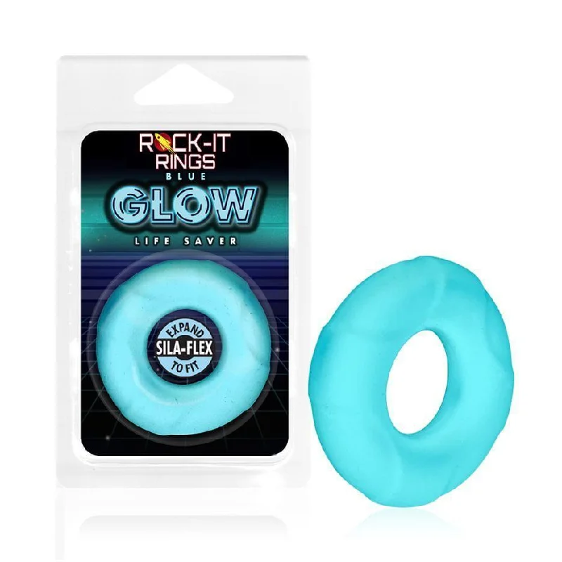 anal toys with adjustable base-Rock-it Rings GLOW The Lifesaver C-Ring - Glows in the Dark! - Blue