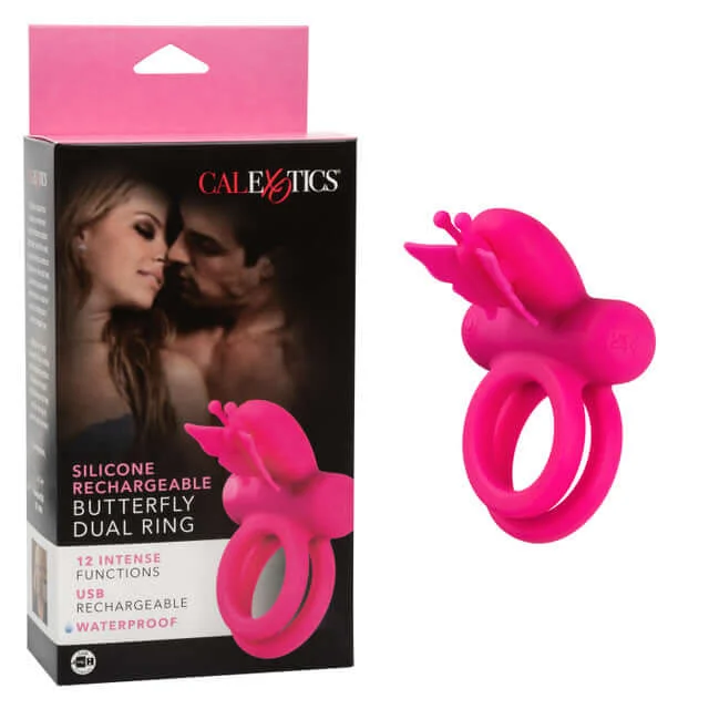 cock ring quick texture-Silicone Rechargeable Butterfly Dual Ring Couple's Enhancer