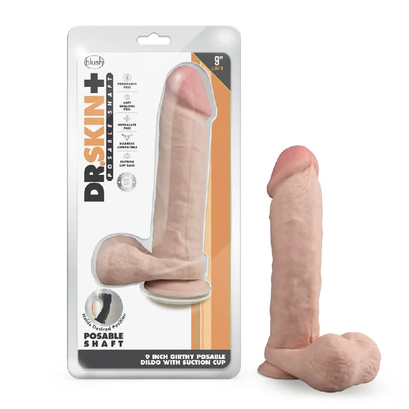 Dildo-programmed-Dr. Skin Plus 9" Thick Posable Dildo With Balls Vanilla