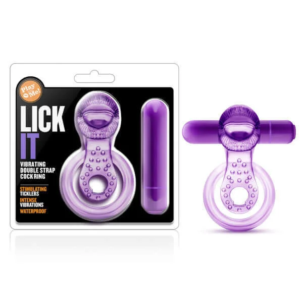 cock ring easy setup-Play With Me Lick It Vibrating Double Strap Cock Ring Purple