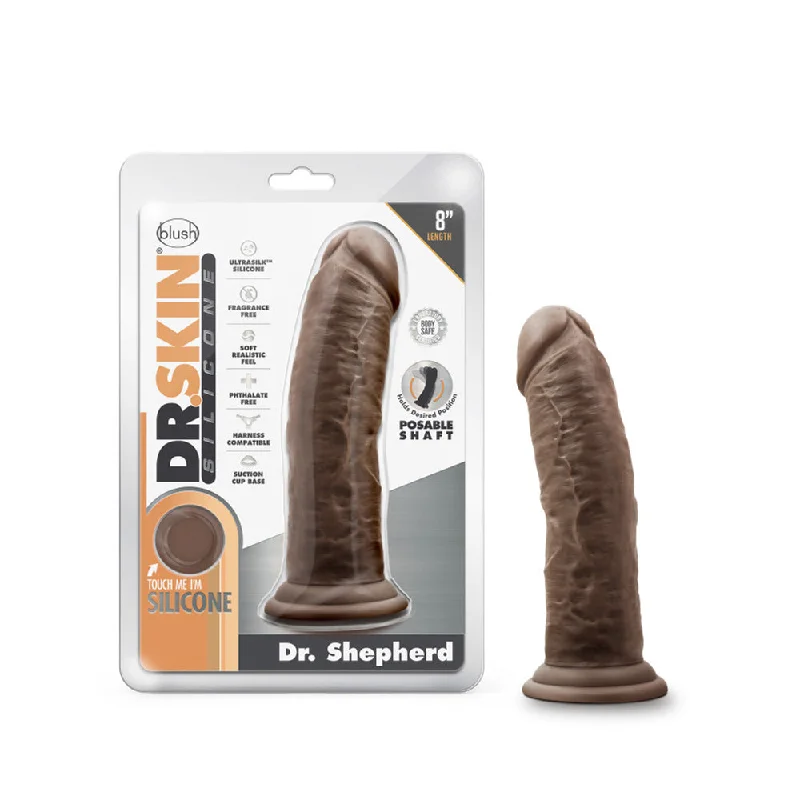 Dildo-classic-Dr. Skin Silicone Dr. Shepherd 8" Dildo With Suction Cup Chocolate