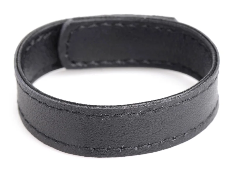 cock ring snug style-Leather Velcro Style Cockring Cock Strap - Black