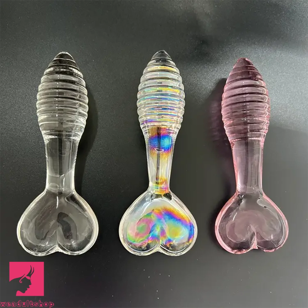 Penis-pointed-5.11in Glass Spiral Sharp Head Dildo With Heart Base Love Adult Toy