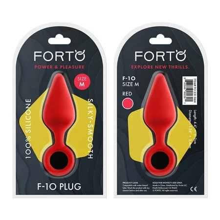 anal toys for beginner pleasure-Forto F-10 Silicone Anal Plug with Pull Ring Medium Red