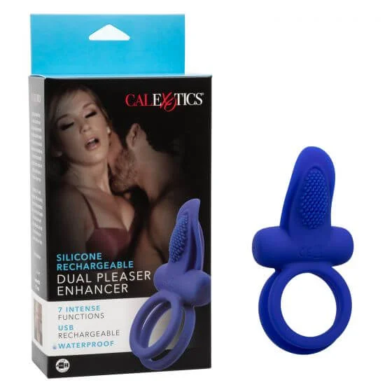 cock ring intense texture-Silicone Rechargeable Dual Pleaser Vibrating Cock Ring