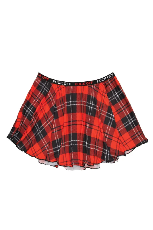 breathable satin thong-F*Ck Off Plaid Skirt - Red Plaid - S/m