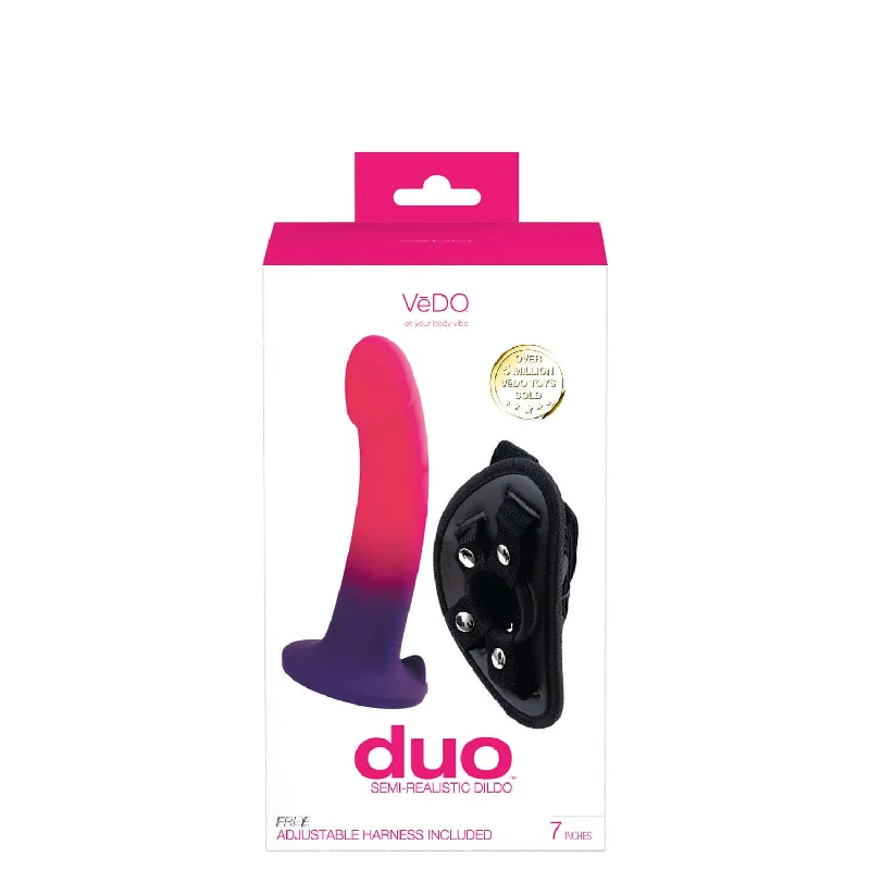 penis-workout-routines-easy-Vedo Duo Semi-Realistic Dildo With Harness -  Pink/purple