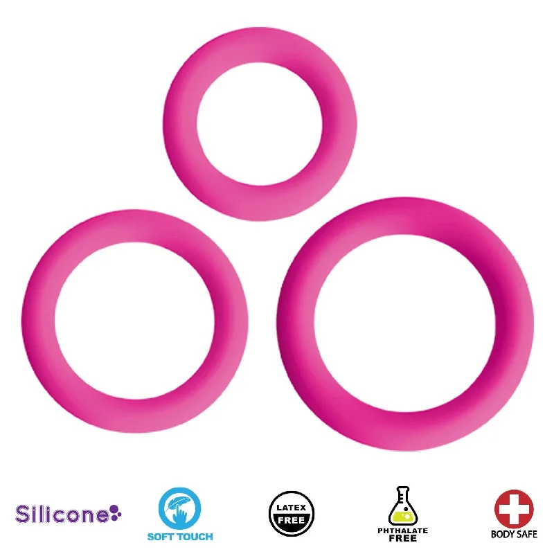 cock ring vibrant feel-Love Ring Trio Silicone Cock Rings - Pink