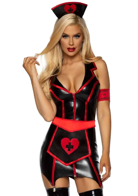 lace bustier set-Naughty Nurse Costume - Medium - Black/red