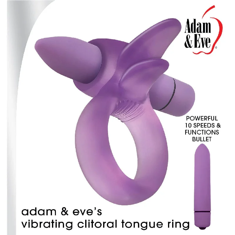 cock ring secure fit-Adam & Eve - Vibrating Clitoral Tongue Cock Ring (Purple)