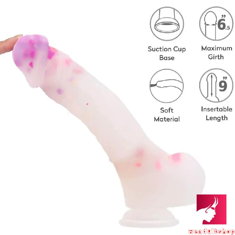 Dildo-flat-9.25in Colorful Big Jelly Silicone With Pink Particle Dildo Sex Toy