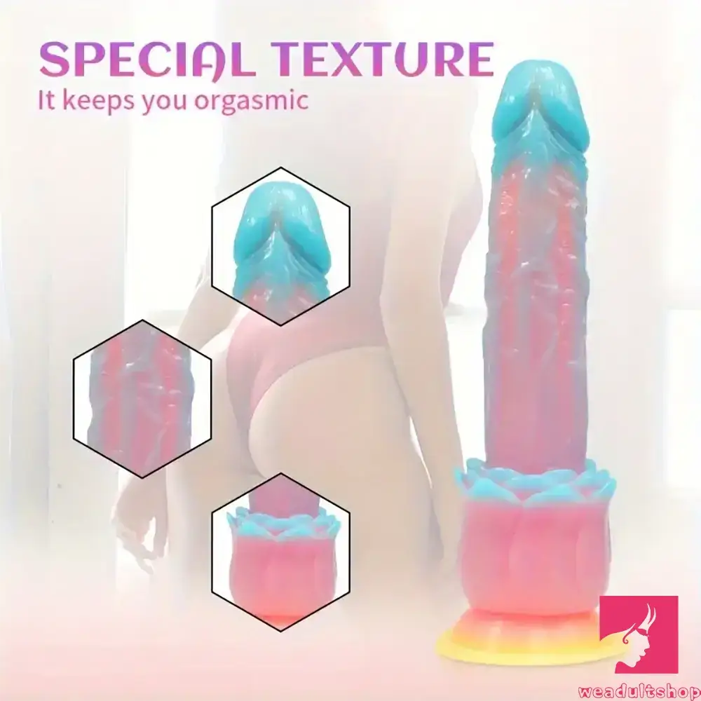 Dildo-firm-9.84in Silicone Soft Luminous Fantasy Large Dildo With Rose Flower Base