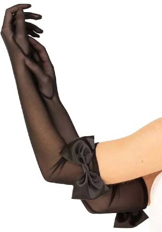 satin night cami-Bow Top Mesh Gloves - One Size - Black