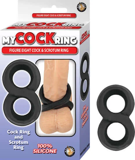 cock ring luxury texture-My Cockring Figure Eight Cock and Scrotum Ring Black