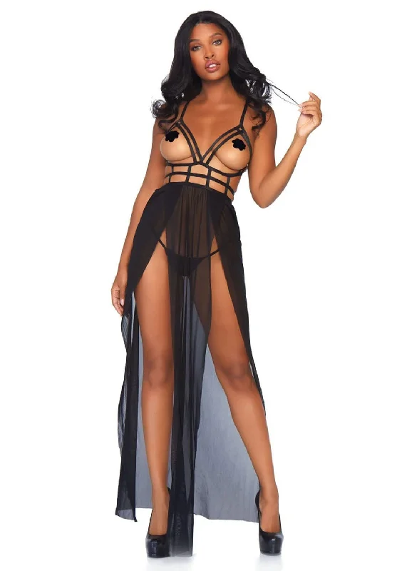 cheeky satin thong-Maxi Dress Set - Black - M/l