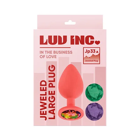 anal toys with flexible tip-Luv Inc Jp33 Jeweled Large Plug Silicone with 3-Piece Interchangeable Gems Coral