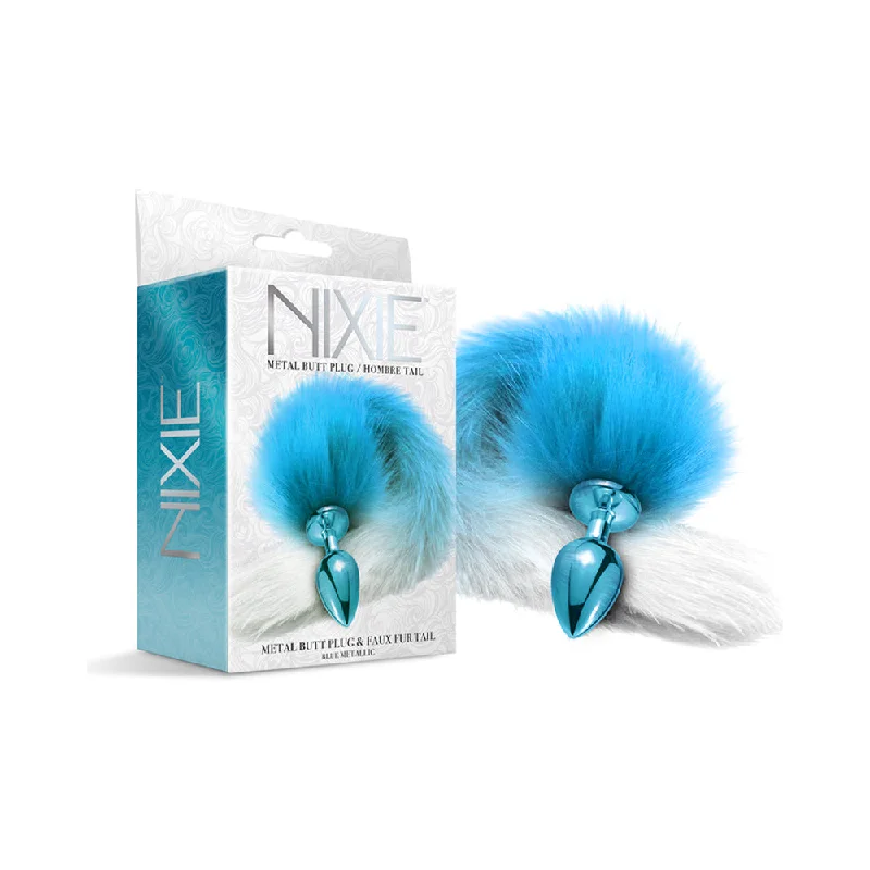 anal toys for erotic pleasure-Nixie Metal Butt Plug With Ombre Tail Blue Metallic