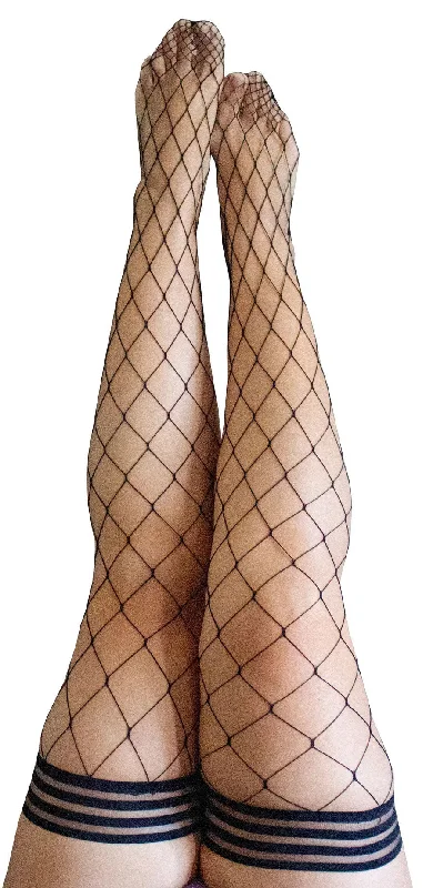 satin pajama set-Michelle - Fishnet Thigh High - Size D - Black