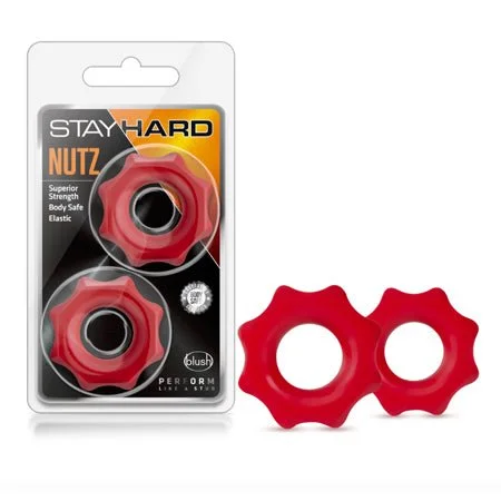 cock ring stylish grip-Blush Stay Hard Nutz Cockring 2-Pack Red