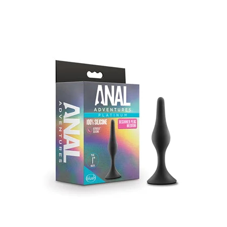 anal toys with adjustable tip-Blush Anal Adventures Platinum Silicone Beginner Plug Medium Black