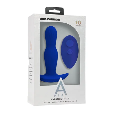 anal toys for erotic play-A-Play EXPANDER Rechargeable Silicone Anal Plug with Remote Blue