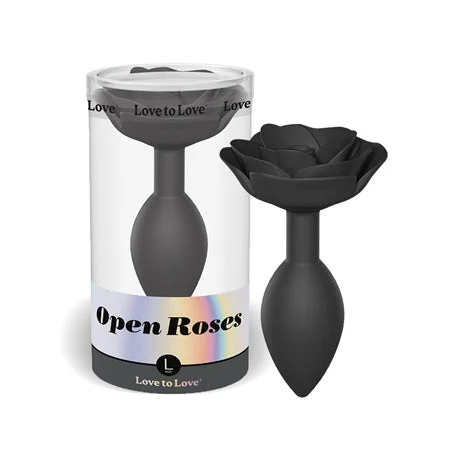 anal toys with long base-Love to Love Open Roses Silicone Anal Plug Black Onyx L