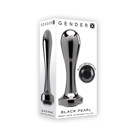 anal toys with firm base-Gender X Black Pearl Aluminum Anal Plug With Black Gemstone Base