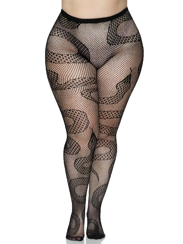 high-cut bamboo panties-Snake Net Tights - 1x/2x - Black