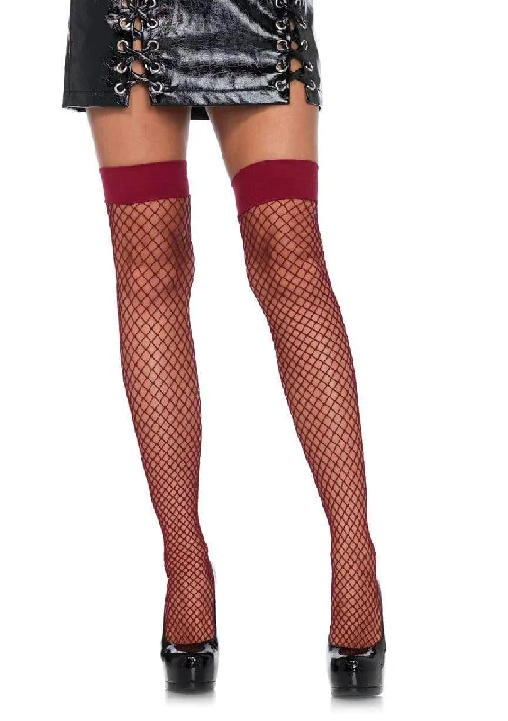 lace-up nightgown black-Fishnet Thigh Highs - One Size - Burgandy