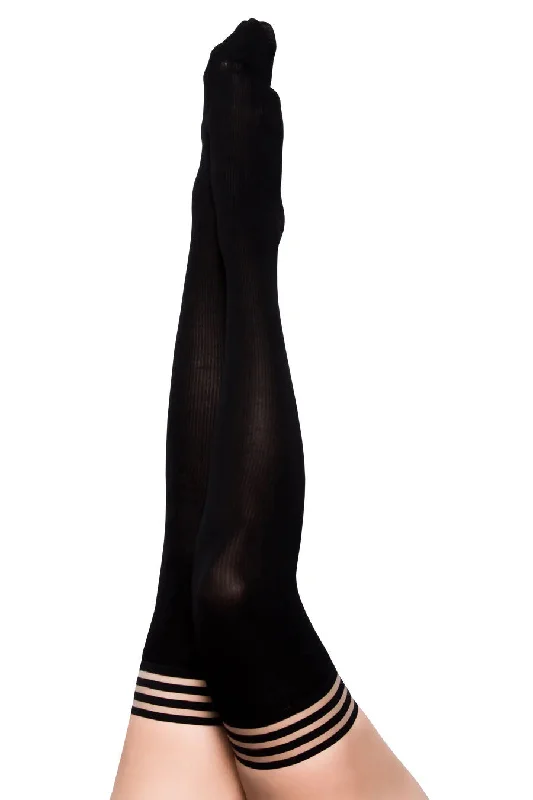 men’s silk briefs-Dana Lynn - Ribbed Thigh High - Size B - Black