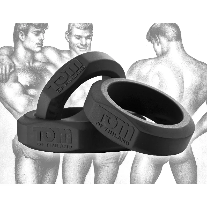 cock ring soft texture-Tom of Finland 3 Piece Silicone Cock Ring Set - Black