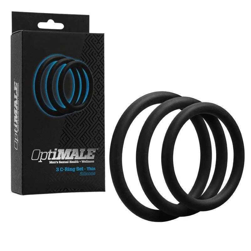 anal toys for fast pleasure-OptiMale Silicone 3 C-Ring Set Thin - Black