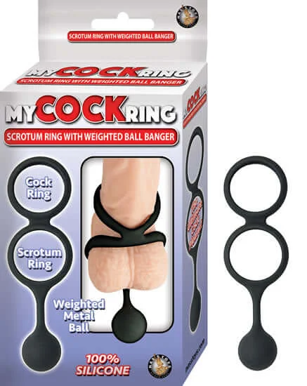 cock ring quick style-My Cock Ring Scrotum Ring with Weighted Ball Banger - Black, 100% Silicone