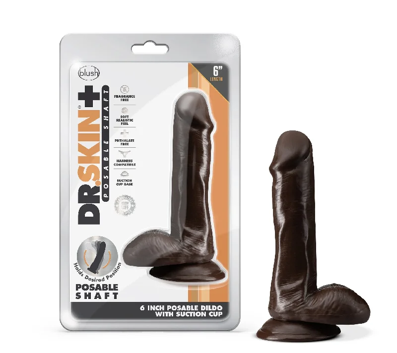 penis-growth-supplements-truth-Dr. Skin Plus - 6 Inch Posable Dildo With Balls -  Chocolate