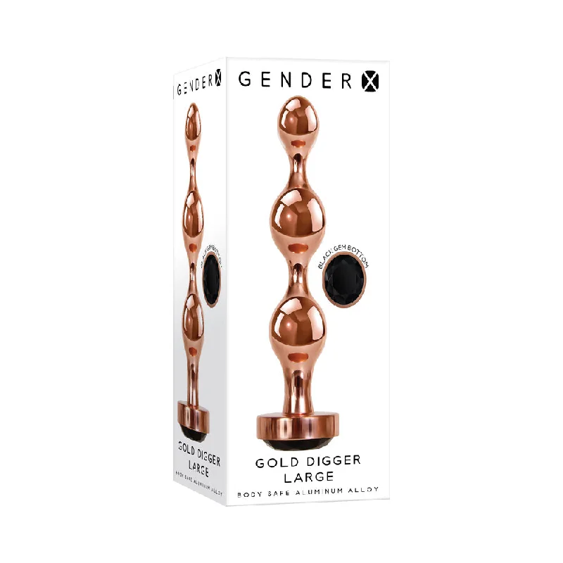 anal toys with ribbed shaft-Gender X Gold Digger Rose Gold Beaded Anal Plug With Black Gemstone Base Large