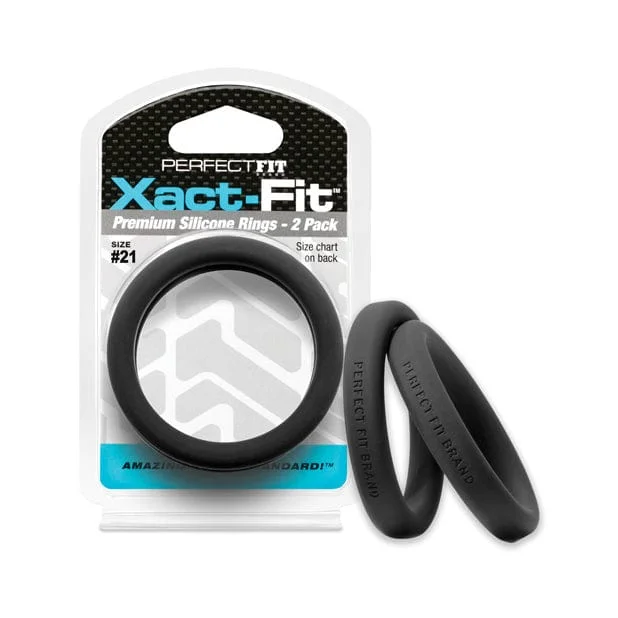 cock ring skin comfort-Perfect Fit - Xact Fit #21 Premium Silicone Cock Ring Pack of 2 (Black)