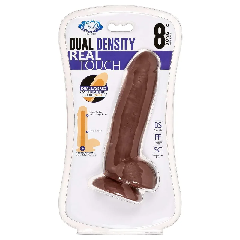 penis-size-research-facts-8 inches Dual Density Real Touch Thick With Realistic Painted Veins and Balls Dildo - Brown