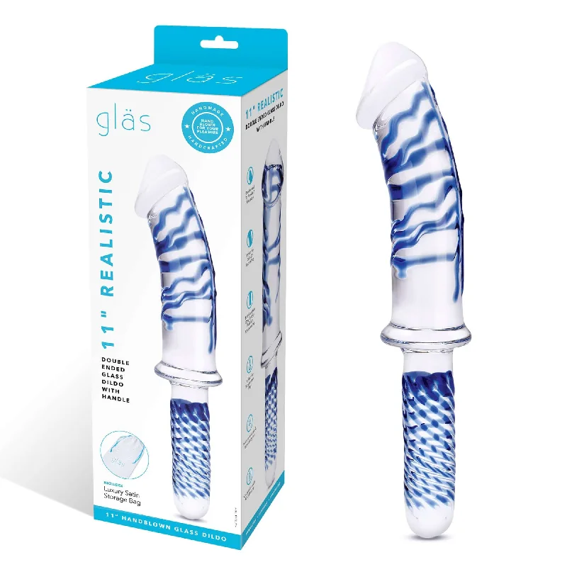 penis-care-for-runners-11 Inch Realistic Double Ended Glass Dildo With  Handle - Blue/clear