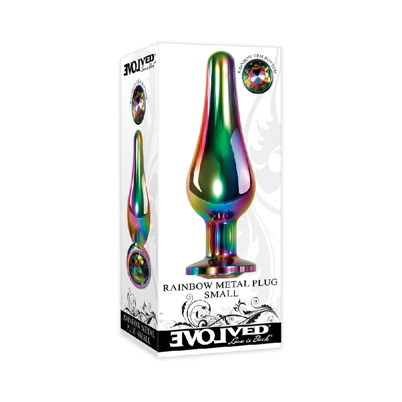 anal toys for deep play-Evolved Rainbow Metal Anal Plug With Rainbow Gemstone Base Small