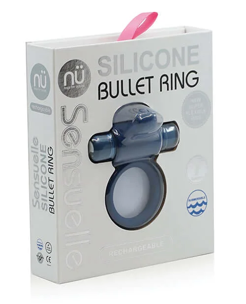 cock ring water proofing-NU Sensuelle Silicone Bullet Ring Navy Blue