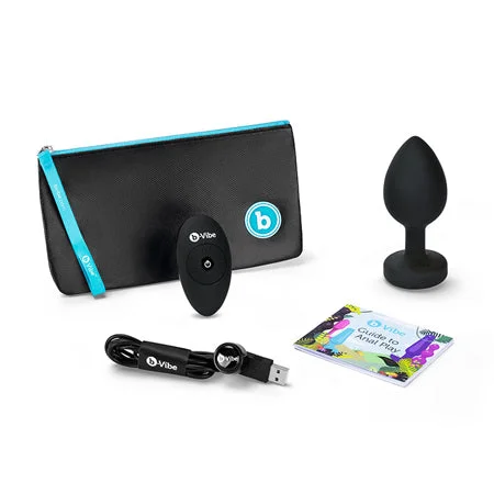 anal toys for quiet pleasure-b-Vibe Vibrating Jewel Rechargeable Remote-Controlled Anal Plug with Gem Base Black Diamond XXL